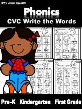 Preview of Phonics Worksheets CVC Write the Words for Kindergarten and First Grade