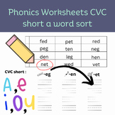Phonics Worksheets CVC short a word sort(Kindergarten Firs