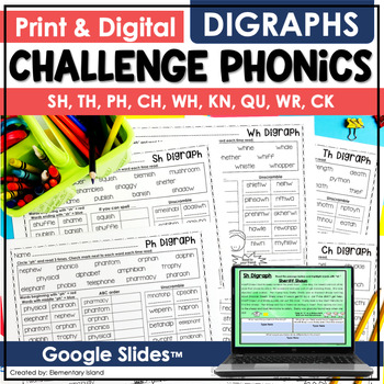 Preview of Phonics Worksheet Digraphs Multisyllabic Phonics Digraphs sh ch th wh ph