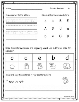 Phonics Worksheets Letters Sounds and Short Vowels Review | TPT