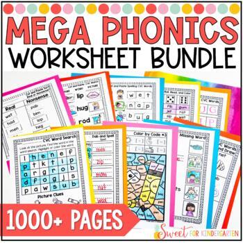 Preview of Phonics Worksheets Mega Bundle for Kindergarten and First Grade