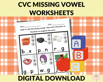 Preview of Phonics Worksheets, Middle Sound Practice, Kindergarten Reading & Spelling