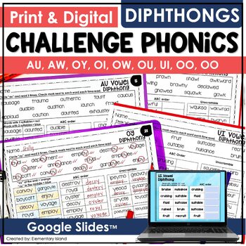 Preview of Vowel Diphthongs Multisyllabic Words Phonics Worksheets Multisyllable Dipthongs