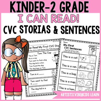Preview of CVC Stories Reading passages CVC Sentences, Sight Words Comprehension Fluency