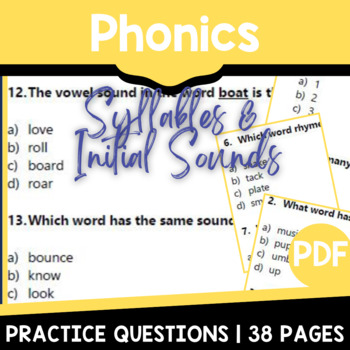 Preview of Phonics Worksheets Syllables and Initial Sounds Grammar Activities Grade 3 and 4
