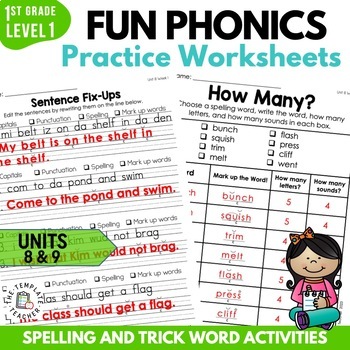 Preview of Phonics Worksheets and Activities First Grade FUN Phonics Level 1 Units 8 and 9
