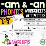 Phonics Worksheets and Activities Words with -AN & -AM