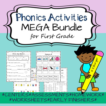 Preview of Phonics Worksheet and Activity Bundle for First Grade - Fun with Phonics!