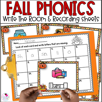Preview of Thanksgiving Phonics Write the Room with Short Vowels, Blends, Digraphs