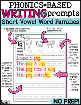 Phonics Writing Prompts - Short Vowel Word Families by A Teachable Teacher