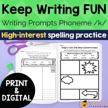 Preview of Phonics Writing Prompts for K Sound | Print & Digital Writing Activities