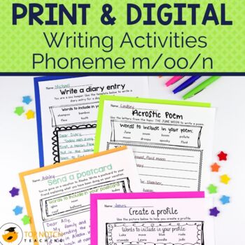 Preview of Phonics Writing Prompts for OO Sound  | Print and Digital Writing Activities
