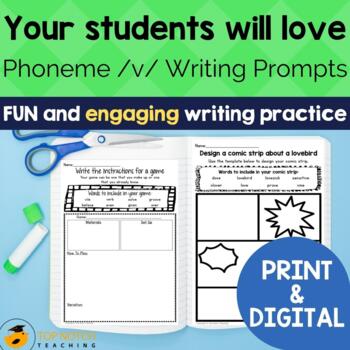 Preview of Phonics Writing Prompts for V Sound | Print & Digital Writing Activities