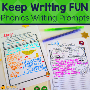 Preview of Phonics Writing Prompts with Word Bank Bundle | Phonics Writing Activities