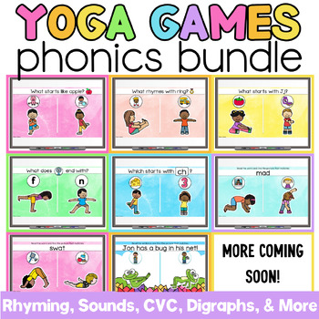 Preview of Phonics Yoga Games Growing Bundle | Phonics Activities | Brain Breaks