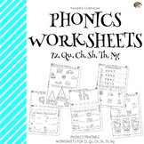 Phonics ZZ, QU, CH, SH, TH, NG Worksheets