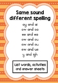 Phonics activity pages: Same sound different spelling