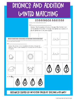 Preview of Phonics and Addition Winter Matching