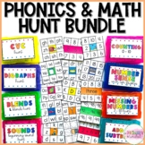 Kindergarten Phonics and Math Hunt Task Cards Bundle