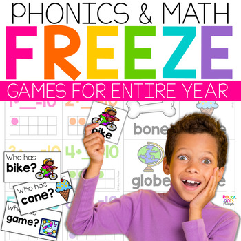 Preview of Phonics Games and Math Games with Worksheets | FREEZE Movement Brain Breaks