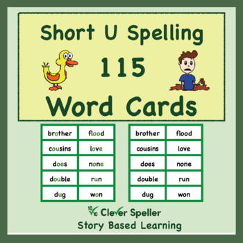 Preview of Phonics and Phonemic Awareness Spelling Flash Cards Short U Vowel Sound Words