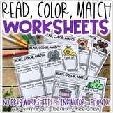 Phonics and Reading Worksheets - Read, Color, Match Printables