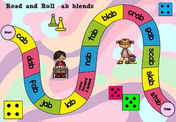 Preview of Phonics board games: CVC words a blends - ab, at, ad, an, ag, ap, am, ack, ash