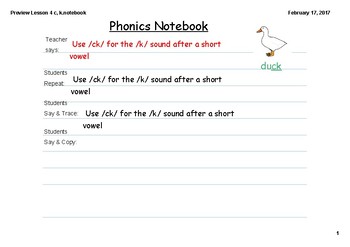 Preview of Phonics Lesson 4 c, k, -ck