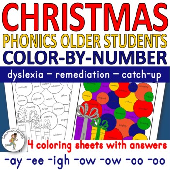 Preview of Phonics for Older Students Dyslexia Christmas Color by Sound ay ee igh ow oo