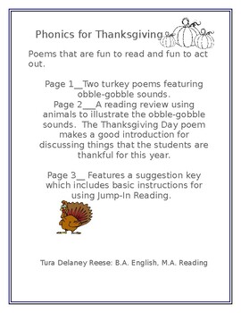 Preview of Phonics for Thanksgiving__Poems that are fun to read and fun to act out