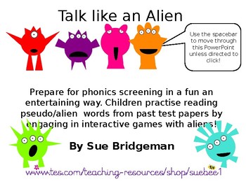 Preview of Phonics screening aliens