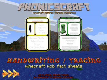 Preview of PhonicsCraft - Handwriting & Tracing Mob Fact Sheets (Minecraft Inspired)