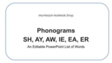 Phonogram Words SH, AY, AW, IE, EA, ER