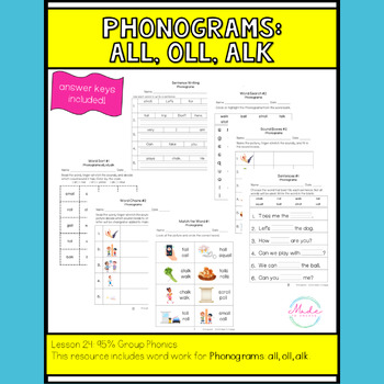 Preview of Phonograms all, oll, alk WORD WORK #24 95% Phonics
