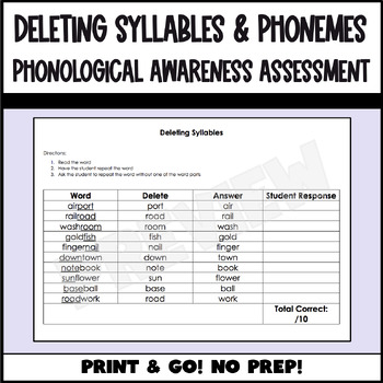 Preview of Phonological Awareness Assessment - Deleting Syllables and Phonemes