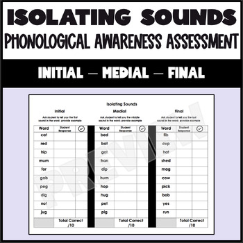 Preview of Phonological Awareness Assessment - Isolating Sounds Initial / Medial / Final