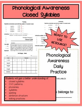Phonological Awareness: Closed Syllables by Screaming Kiwi Designs