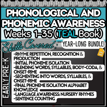 Preview of Phonological Awareness Heggerty Weeks 1-35 Teal Early Pre-K Year Long Bundle