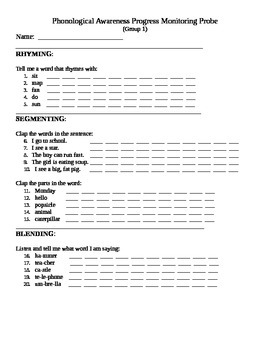 Preview of Phonological Awareness Progress Monitoring Probes