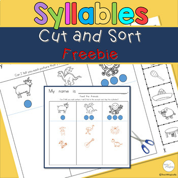 Preview of Phonological Awareness Syllable Worksheets Cut and Sort Free Back to School