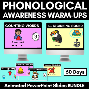 Preview of Phonological Awareness Warm Up PowerPoint Slides - BUNDLE