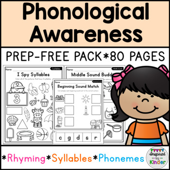 Preview of Phonological Awareness Worksheets | Rhyming, Syllables, Phonemes | Kindergarten