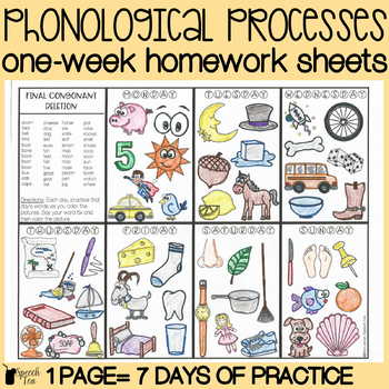 Preview of Phonological Processes Homework Color Sheets | Speech Therapy Homework