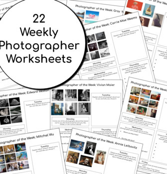 Preview of Photo Bellringer (Set 1) - Weekly Photographer Worksheets - Distance Learning