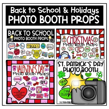 Preview of Photo Booth Props Christmas, Valentine's Day, Back to School, Saint Patrick's