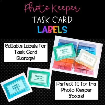 Photo Keeper Task Card Labels (EDITABLE) by Peach Math