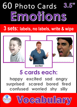 Preview of Photo Vocabulary Cards *60 EMOTIONS / FEELINGS* Cards 3 Formats 3.5x3.7"