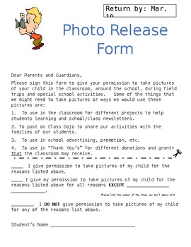 Preview of Photo Release Form - English AND Spanish