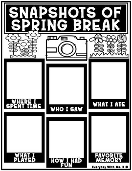 Preview of Photo Snapshots of My Spring Break Printable Writing FREEBIE