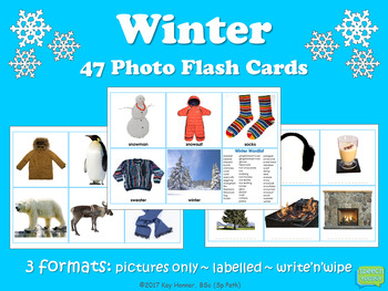 Preview of WINTER Vocabulary Photo Flash Cards 3 Formats